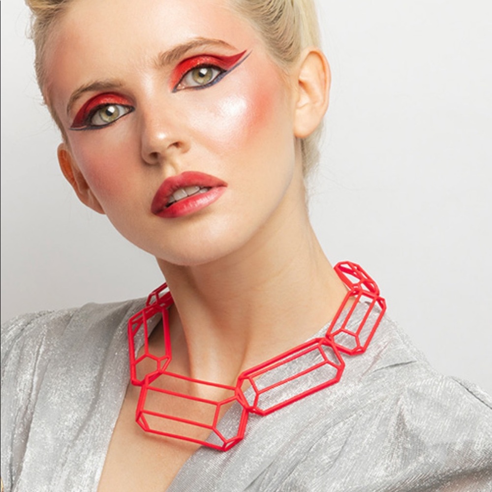 MYBF Necklace. Extremely lightweight 3D printed rigid choker necklace. Red.